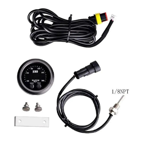 52mm Digital Water Temperature Gauge With Alarm for Cars, Trucks and Boats, 1/8 NPT Sensor, 12V/24V DC Power, Red Display With Green Ambient Light, 100-300F (38-150C), Plug and Play Ultra Accurate Auto Gauge with sensor and wiring