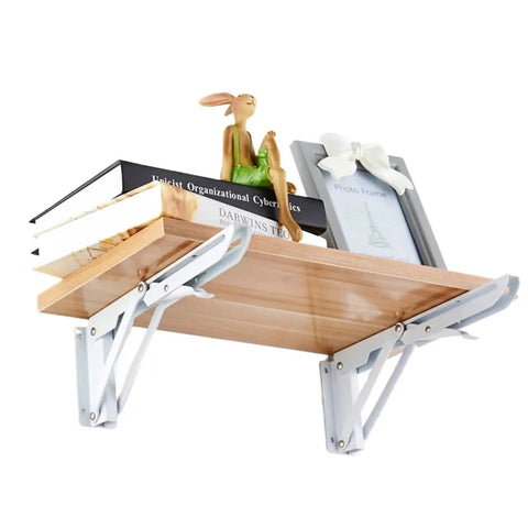 Four Piece Heavy Duty Folding Shelf Bracket Set With 65 Kg Capacity Wall Mounted Triangular Support holding books and decor