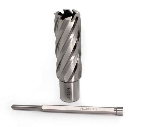 Oscarbide annular cutter 15/16 in dia, 2 in depth with Weldon shank; two-piece magnetic drill bit set