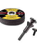 Three Inch Pro Grade Die Grinder Cutting Discs Ten Pack With Mounting Mandrel Kit showing alumina discs and hardware