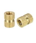 Two Brass Knurled Threaded Insert Embedment Nuts M4 Size 8mm Length 6.4mm Outer Diameter Pack of 100, close-up view