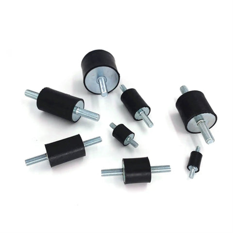Heavy Duty Rubber Vibration Isolators And Shock Absorbing Mounts With Double Male Thread For Air Compressors Water Pumps And Welding Machines To Keep Your Setup Tight And Kill All That Rattling Nonsense Four Pack M6 M8 Included, assorted sizes and shapes.