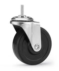 Heavy Duty Three Inch Caster Wheels Set Of Four Universal Threaded Stem fits quarter inch with a smooth black rubber wheel.
