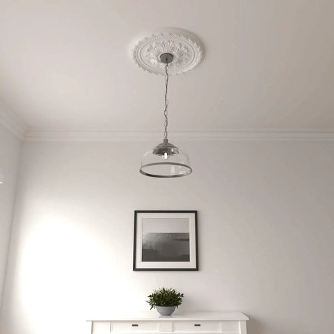 Palmetto Ceiling Medallion 20 7/8 Inch Outer Diameter And 3 5/8 Inch Inner Diameter With 1 5/8 Inch Projection And 5 Inch Canopy installed
