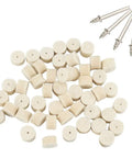 Fifty Piece White Thirteen Millimeter Wool Felt Polishing Buffing Wheels With Four Shank Adapters, showing felt wheels and shanks.