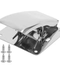 Front view of stainless steel fish fillet clamps with built-in springs; 6-piece set with mounting screws