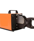 Heavy Duty Pneumatic Terminal Crimping Tool With No Sweat Air Pressure Adjustment For Semi Automatic Cold Press And Non Insulated Cable Lugs Professional Grade Workhorse, side view with handle.