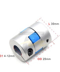 One Piece Three Jaw Flexible Shaft Coupling D25L30 Aluminum Motor Connector For Pneumatic CNC Equipment 5 To 12 Mm Bore Size side view showing dimensions and features.