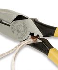 Lineman Crimping Pliers 9 Inch High Leverage Tool Induction Hardened Steel Made In USA cutting a wire with ease