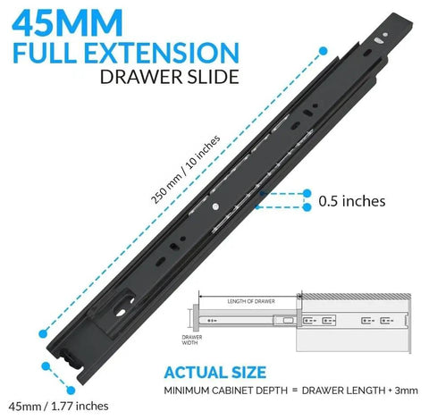 Diagram of 10 Inch Beefy Drawer Slides Heavy Duty Full Extension With Auto Lock Side Mount Rails 100 Lb Capacity Ball Bearing Glides