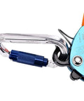 Close-up of 2 Pack Steel Wire Core Flipline Kit 1/2 Inch By 8 Feet For Tree Climbing Lanyard carabiner and orange flipline connection.