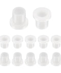 12 Pack Nylon Flanged Sleeve Bearings 8mm Bore, 10mm OD, 12.5mm Length, White Self Lubricating Bushings With 14mm Flange Diameter And 2.5mm Flange Thickness For High Load Capacity, Low Friction, Durable Hardware. Displayed in grid pattern showing front and side views.
