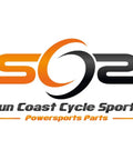 Logo of Sun Coast Cycle Sports with orange and black design, text reading 'Sun Coast Cycle Sports Powersports Parts'.
