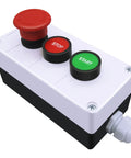 Momentary Start Stop Push Button Station With Red Mushroom Emergency Stop Switch 1NC Latching Stop And 1NO Momentary Start