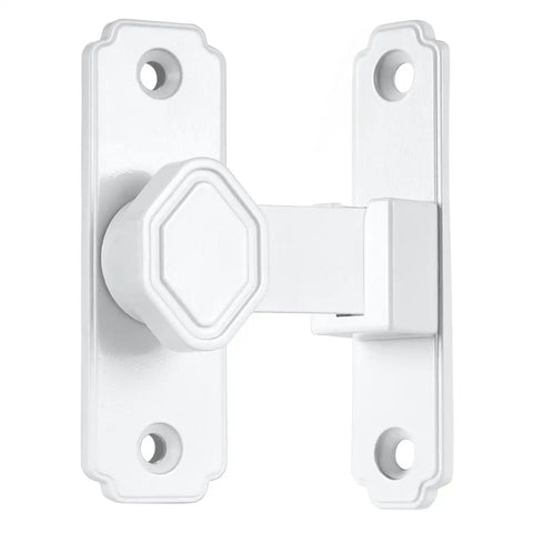 Heavy Duty White Sliding Barn Door Latch Featuring Precision 90 Degree Right Angle Lock And Quick Snap On Mount For Wood Doors, durable aluminum construction.