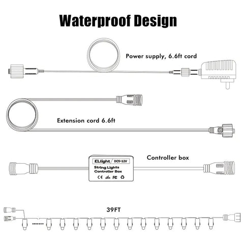 Diagram of Lit Dream Color Outdoor LED String Lights 39 Ft 100 LEDs Waterproof App Controlled Color Changing Fairy Lights parts.