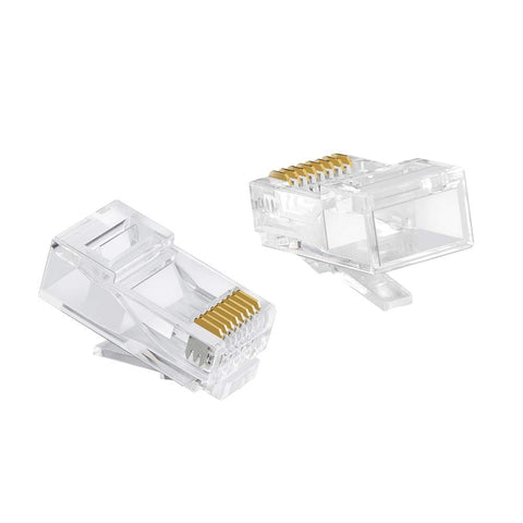 50 Pack Cat6 RJ45 Connectors for solid and stranded UTP Ethernet cables, crimp ends for 24 to 26 AWG, transparent finish