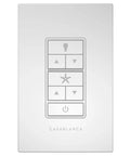 Universal Ceiling Fan Wall Control Switch With Four Speed Settings And Full Range Light Dimmer For Indoor Use, white finish, front view.