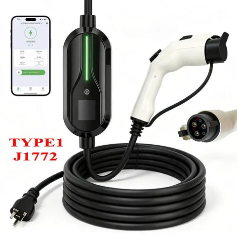 Plug And Play Road Ready Portable Level 2 EV Charger 3.5 Kw 16 Amp Nema 6-20P 240 Volt With 26 Ft J1772 Cable and app control.