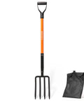 Heavy Duty 4-Tine Garden Fork With Fiberglass Handle For Digging And Aerating Soil Spading And Composting Root Harvesting Potatoes