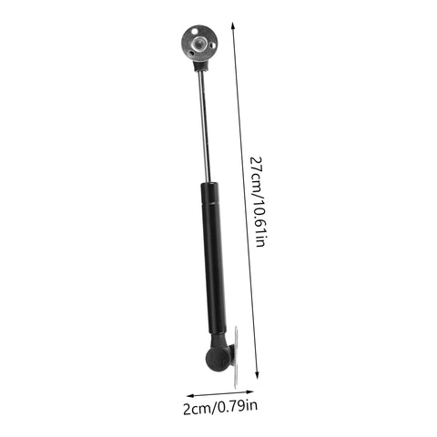 Side view of gas spring hinge for soft-close cabinet doors, Amazon brand, black cylinder with metal rod, 27 cm long