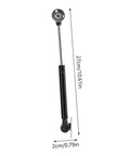 Side view of NUOBESTY cabinet lift support hinge, 27 cm long metal gas strut with black finish and round mounting plate.