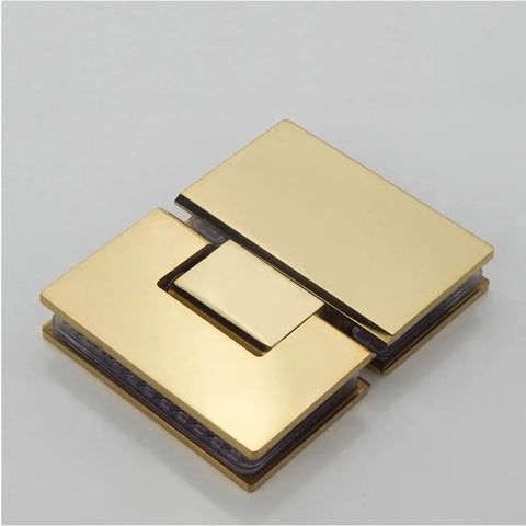 Stainless Steel Glass Fixed Clamp for 8 to 12mm Glass Thickness Bathroom Hinge Mount, gold finish, top view.
