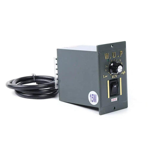 AC 110V 15W Single Phase Gear Motor With Variable Speed Controller Running Smooth At Zero To Fifty Four RPM Governor And Knock Out Torque 1 To 25 Reducer Build speed controller with settings and a power switch.