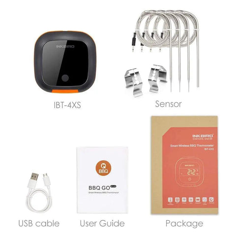 Bluetooth Digital Wireless Meat Thermometer With 4 Probes, Timer And Alarm, USB cable, user guide, packaging