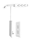 Hassle Free 3 Foot Flat Plug Extension Cord Power Strip With Three Upward Outlets Low Profile Design showing 3ft flat cord and outlets.