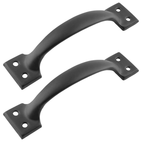 Black Barn Door Handles 20 Pack 5.4 Inch Vintage Gate Cabinet Pulls, metal construction, matte black finish, screw holes visible