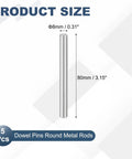 Heavy Duty Marine Grade 316 Stainless Steel Dowel Pins 8mm By 80mm Set Of 5 shown vertically with size dimensions.