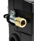 Close-up side view of Built Tough Air Compressor Pressure Switch Control, 26 Amp, Single Port, 135-175 PSI Range, NPT 1/4 Inlet
