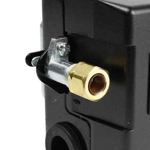 Close-up side view of Built Tough Air Compressor Pressure Switch Control, 26 Amp, Single Port, 135-175 PSI Range, NPT 1/4 Inlet