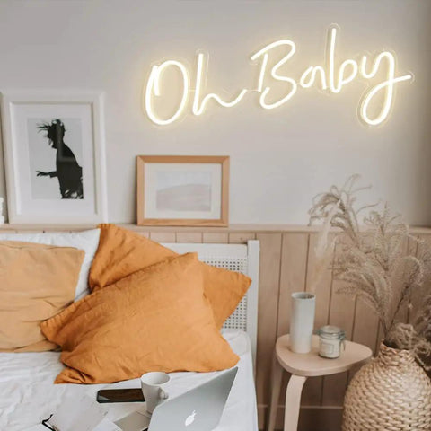 Oh Baby Neon Sign 38x15 Inches Light Up Backdrop Dimmable For Gender Reveal Wedding Birthday Party Photo Booth Wall Decor