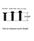 Illustration showing how to measure screw length for flat, button, and taper cup heads, essential for titanium M7 hex socket bolts selection.