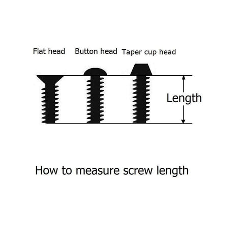Illustration showing how to measure screw length for flat, button, and taper cup heads, essential for titanium M7 hex socket bolts selection.