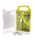 31 Piece Drill And Drive Kit For Metal Brick Wood And Plastic With Titanium Drill Bits And Straight Shank Bits in open case