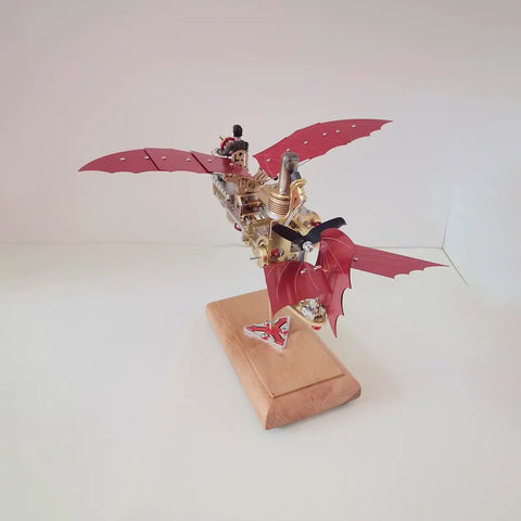 Airship Building Kit For Adults, Steampunk Dope 3D Metal Puzzle With Stirling Engine Power on wooden base, side view