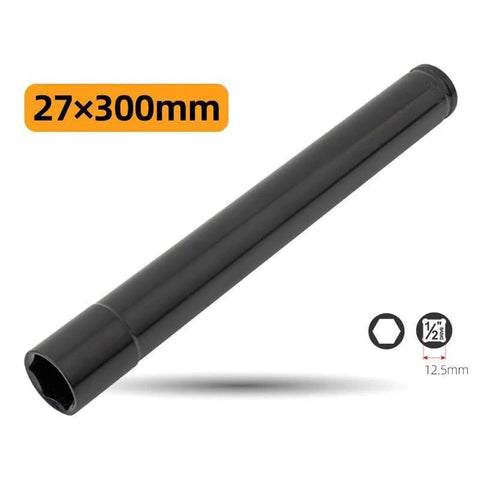 Tough As Nails Deep Socket Extension Featuring Rock Solid 27mm Head With Half Inch Drive For Electric Wrenches Pro Grade High Carbon Steel Build, 300mm length.