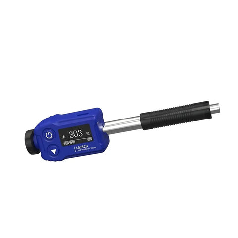 Digital Portable Leeb Hardness Tester For Aluminum Alloy Steel Built Like A Tank Metal Durometer Gauge side view with screen display.