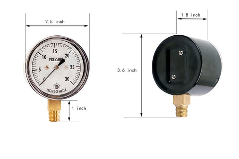 Low Capsule 0 To 30 Inches Water Column Pressure Gauge With Two And One Half Inch Dial And One Quarter Inch NPT Lower Mount