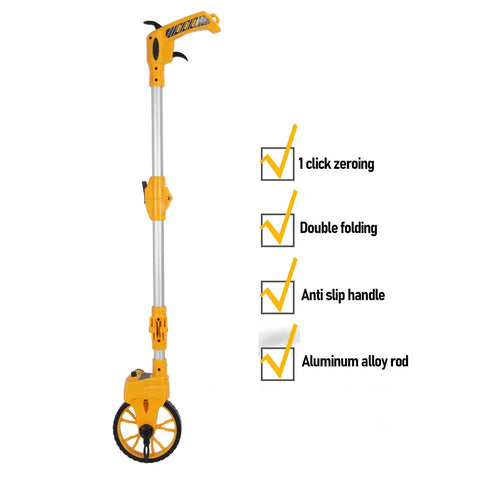 Luocute Distance Measuring Wheel 9999.9m Capacity Folding Design with anti-slip handle and aluminum alloy rod.