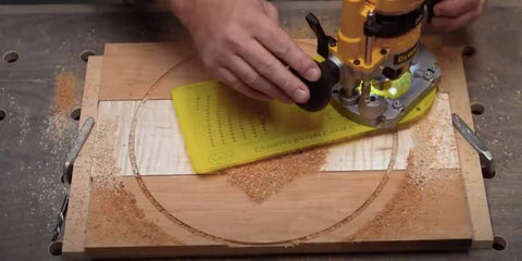 Previous Generation Circle Guide For Compact Plunge Base Routers, 268 Circles From 1.5 Inch To 18 3/16 Inch, CNC Machined Pivot Hole, in use