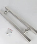Back-To-Back Glass Door Handle Set For Indoor Outdoor Use, Stainless Steel Brushed Square Tube Construction, with screws