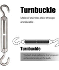 Rugged 304 Stainless Steel Sun Shade Sail Hardware Kit With 4 Turnbuckle Hooks And 16 Screws Plus Expansion Tubes For Canopy Tent Awning Install M6 turnbuckle hook shown in stainless steel for shade sail tension