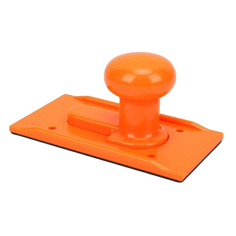 Kickback Proof Woodworking Push Block for Table Saw and Router Built With a Slick Non Slip Rubber Pad and Bulky Ergonomic Handle for Dead On Milling Control, orange design.