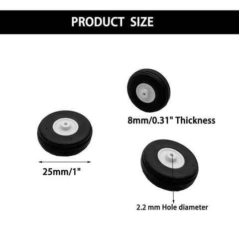 Dope 5 Pack Light Sponge RC Wheel Tires With Plastic Hubs For Model Planes And Helicopters, 1 Inch Exterior Diameter