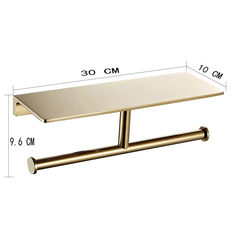 Double Roll Toilet Paper Holder With Shelf In Solid Brass And Polished Gold Finish, Hotel Style Tissue Dispenser Built For Real Bathrooms