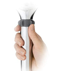 Hand holding Five Spray Modes Handheld Shower Head With Five Foot Hose Chrome Finish Easy DIY Install Adjustable Bracket